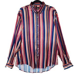 Zara Relaxed Fit Button Front Shirt XL Men Striped Blue Red Orange White Silky